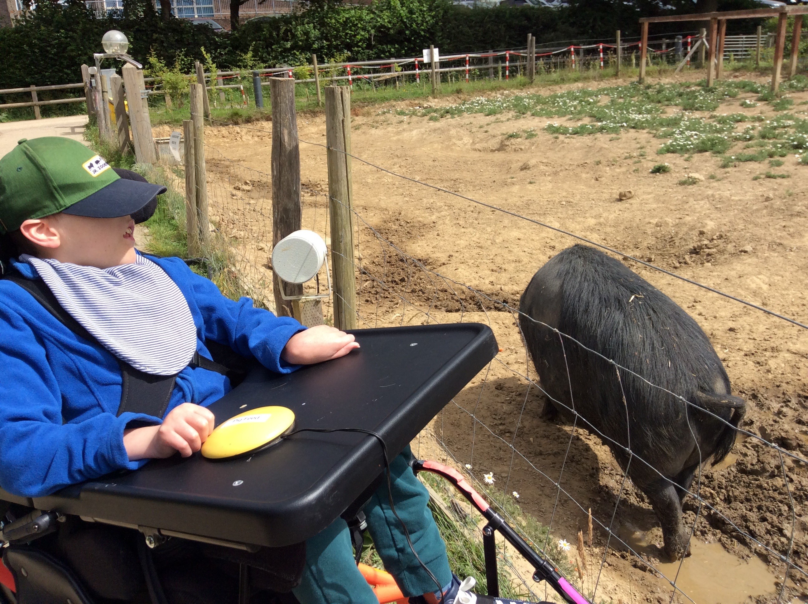 A young person with a complex disability at Chailey Heritage Foundation’s Patchwork Farm with a newly integrated interactive Zenitel sound system, which was installed by Telent.