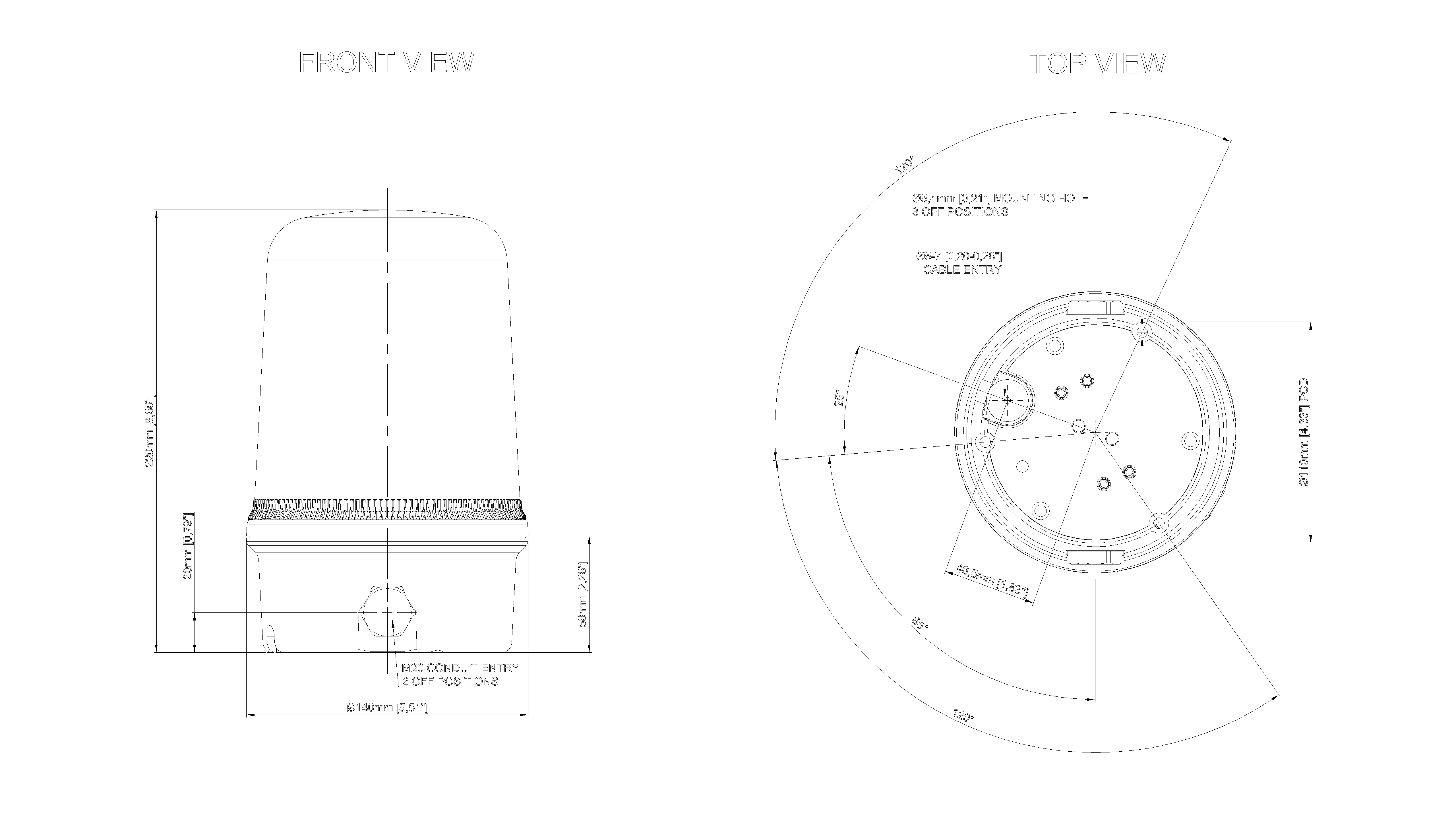 1016544_B400-24O_Rotating_Beacon_24VDC_Orange_Dimensional_Drawing