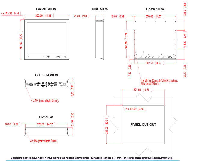 HD 17T22 17 inch Marine Display Dimensional Drawing