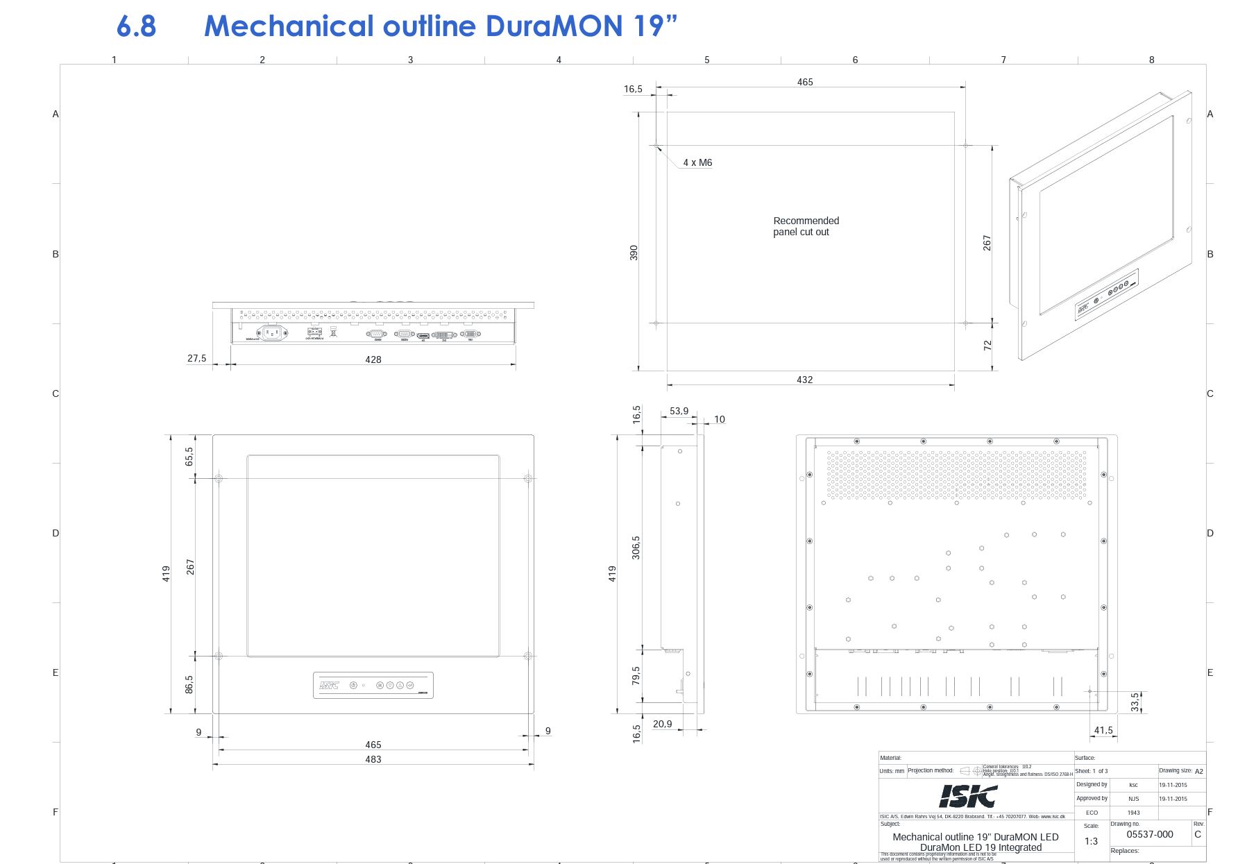 Dimensional Drawing DuraMON 19 inch Marine Display