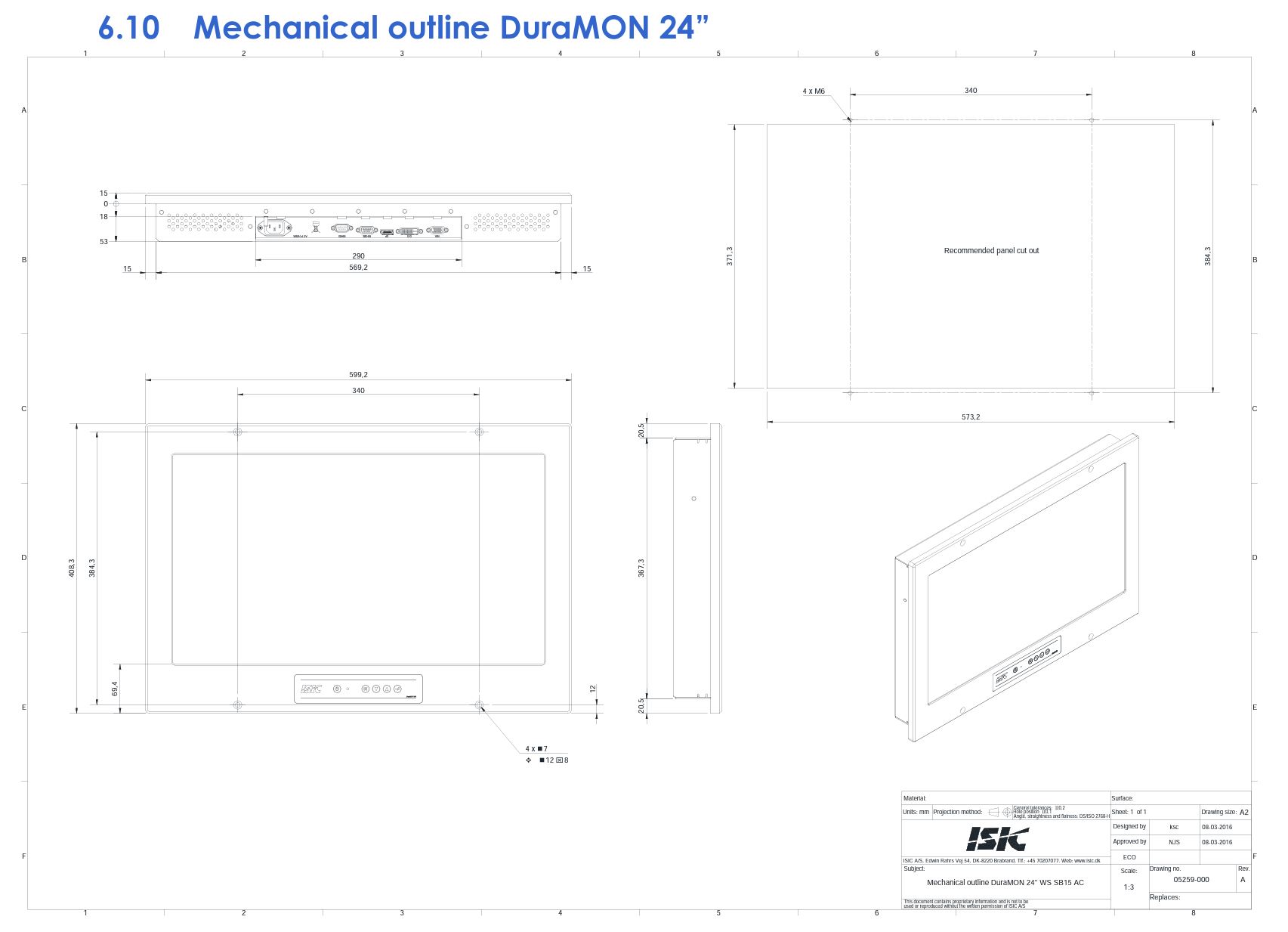 DuraMON 24 inch Marine Display Dimensional Drawing