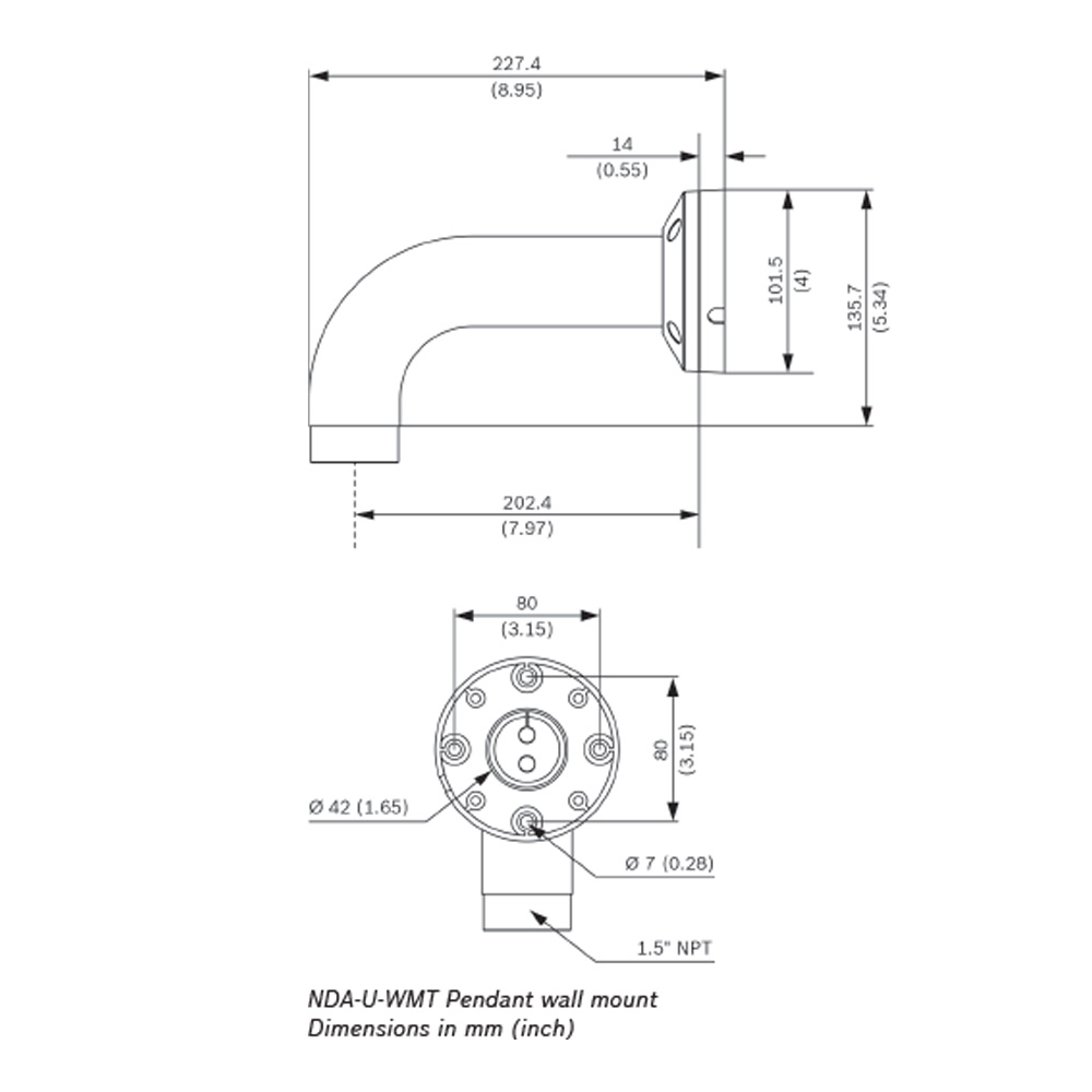 Dimensional Drawing for NDA-U-WMT Universal Wall Mount for Autodome IP 5000i 