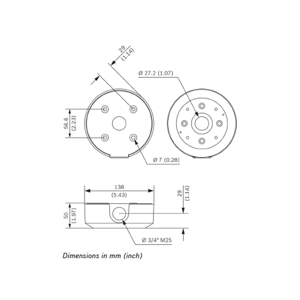 Dimensional Drawing NDA-U-PSMB Pendant wall ceiling mount for Autodome IP 5000i 