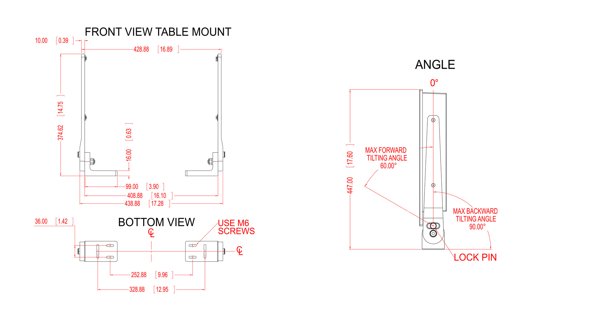 Dimensional Drawing HD SX1 B1 Table ceiling mount for HD 17 to 19 inch monitors