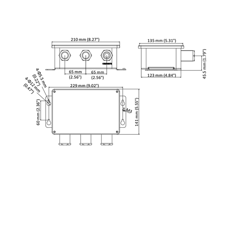 Dimensional Drawing SST 316L Junction Box for OC Series Cameras