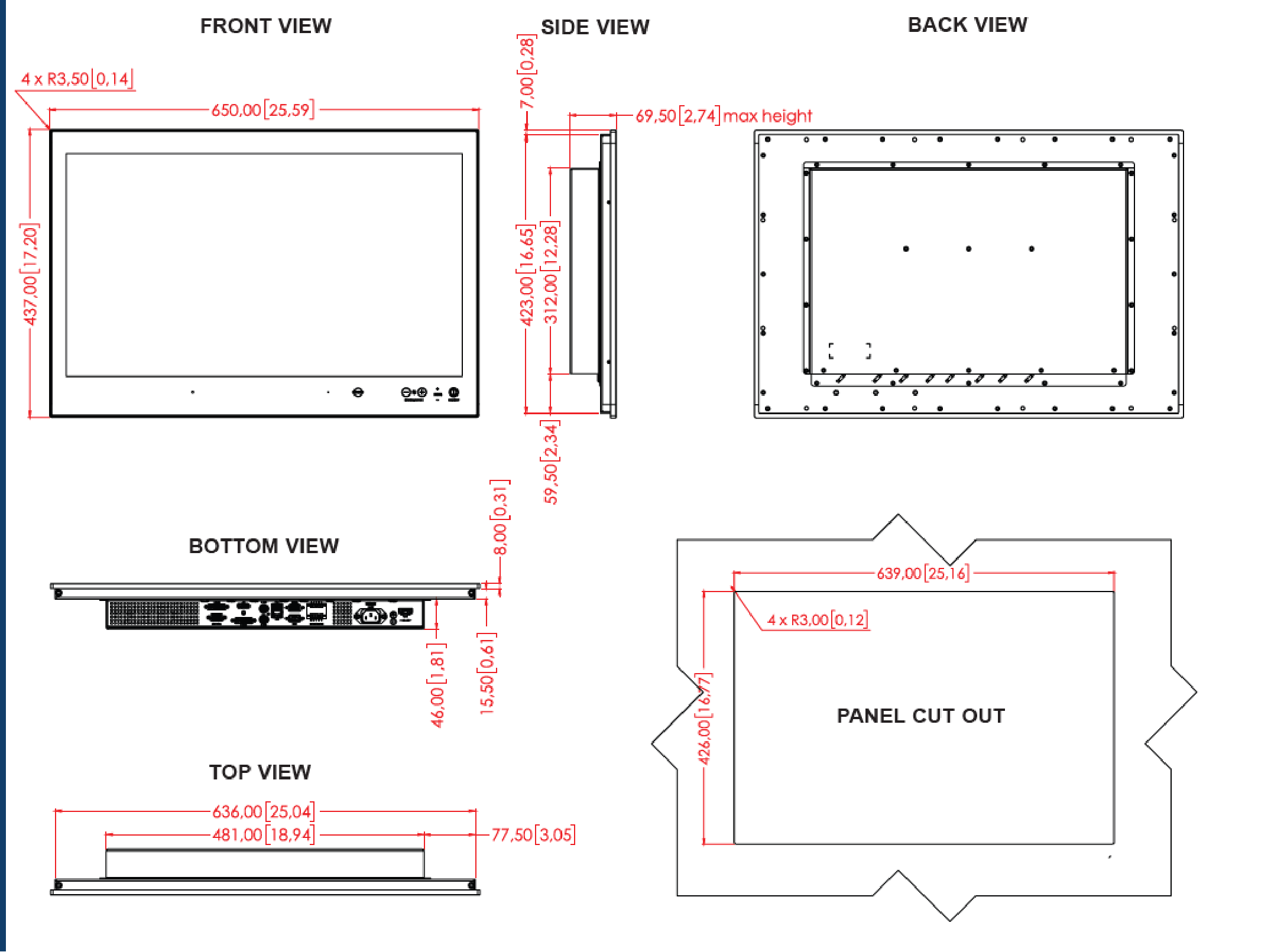 HD 27T22 27 inch Marine Display MMD Dimensional Drawing