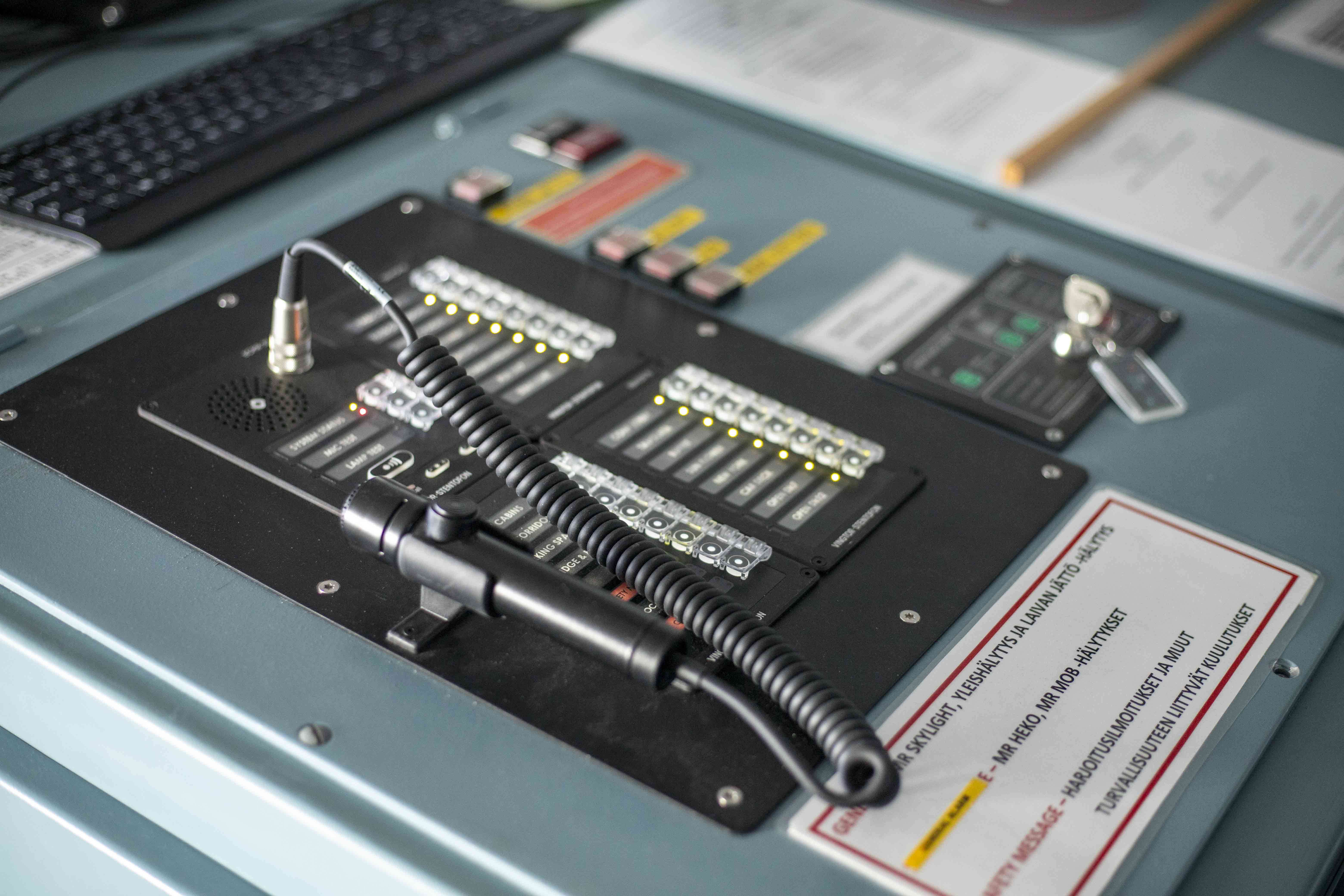 Retrofit onboard communication system on Silja Serenade – ICX AlphaCom control panel with microphone.