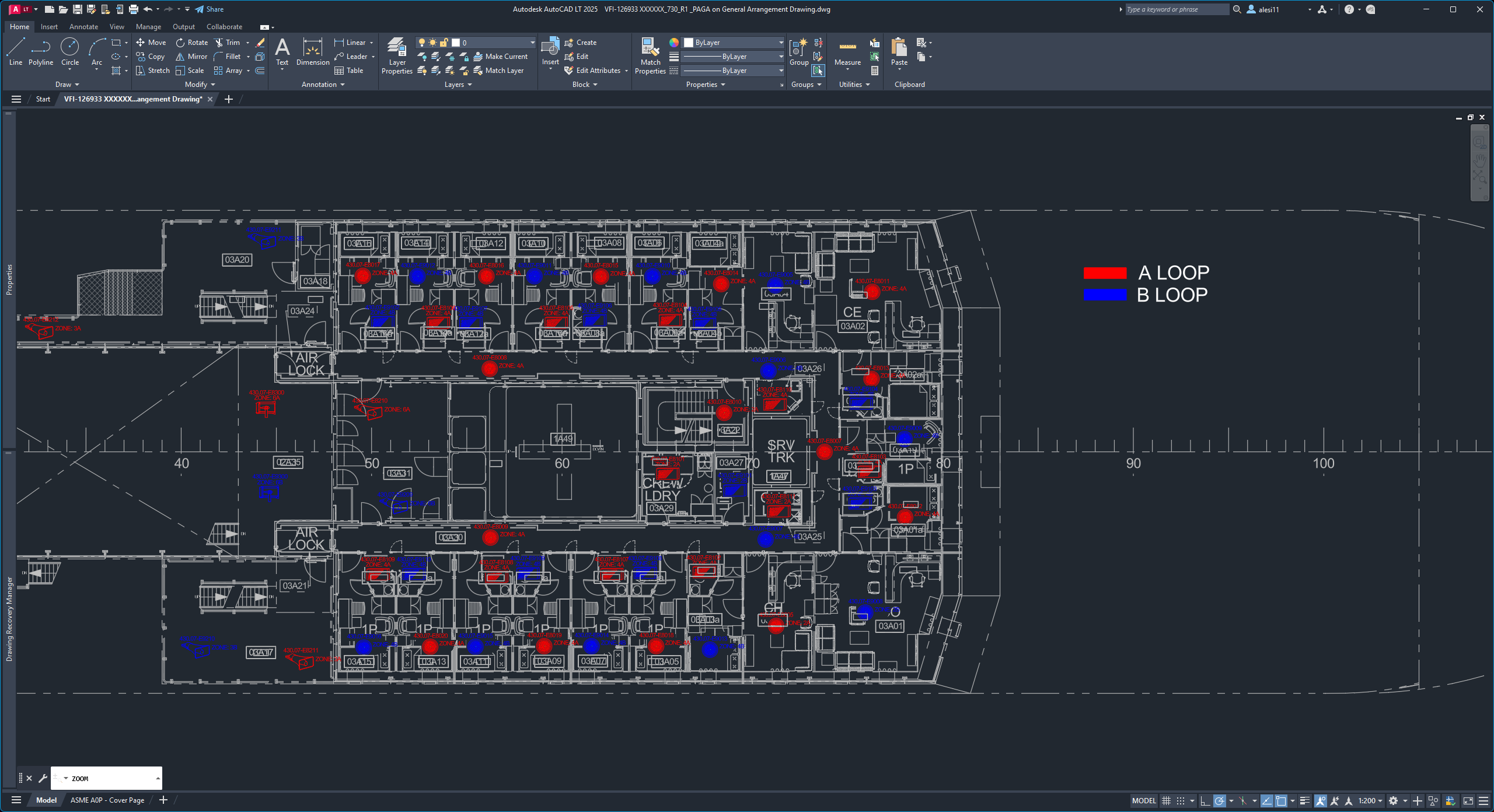 CAD drawing of maritime PA speakers in A and B loop