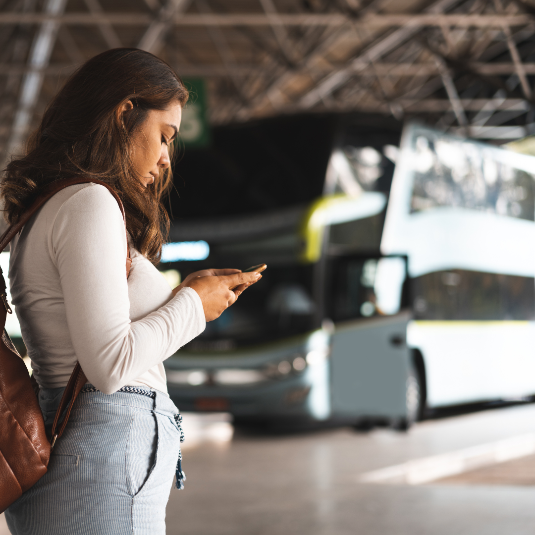 A girl on a bus station