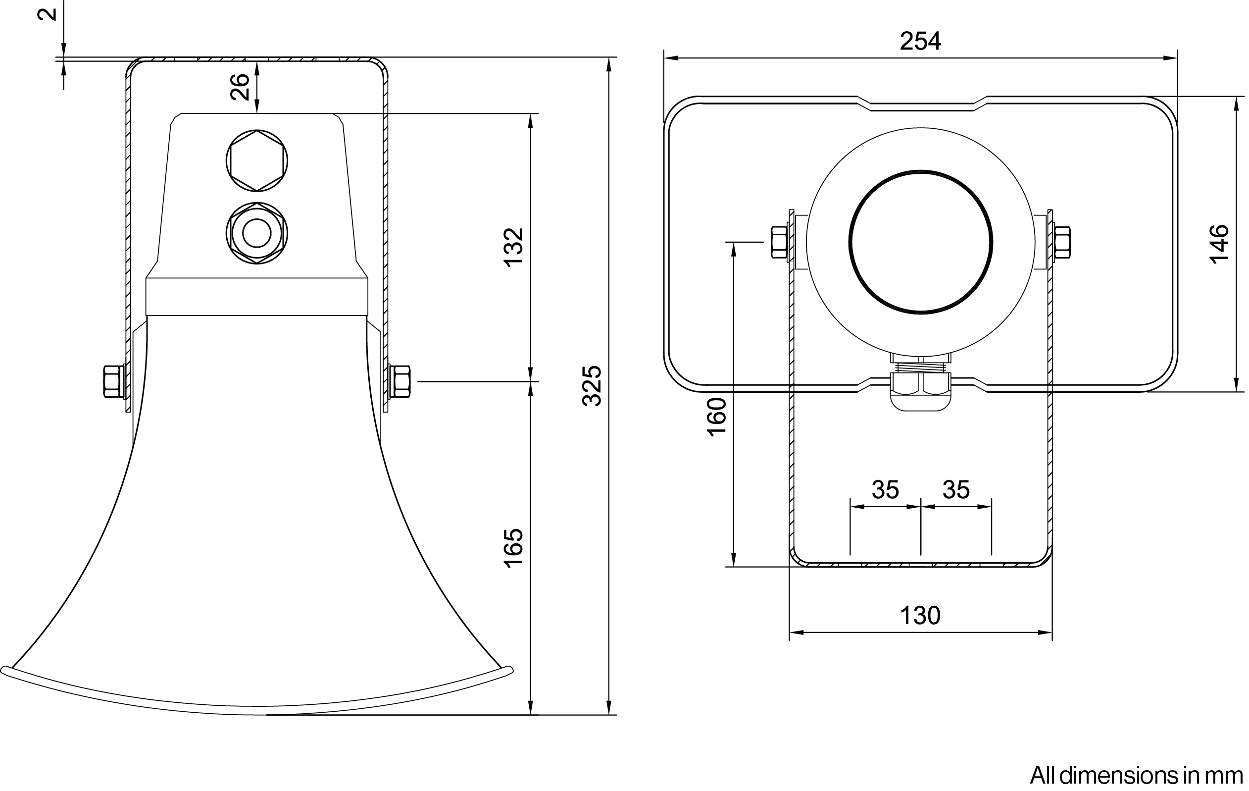 ZIPS-H IP horn speaker dimensions