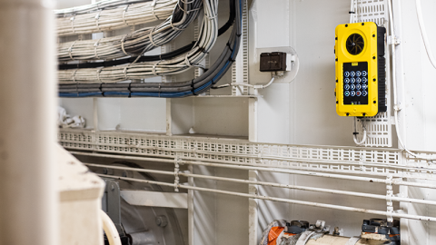 TFIE-1 Industrial Intercom Station inside the Steering Gear Compartment of a passenger vessel